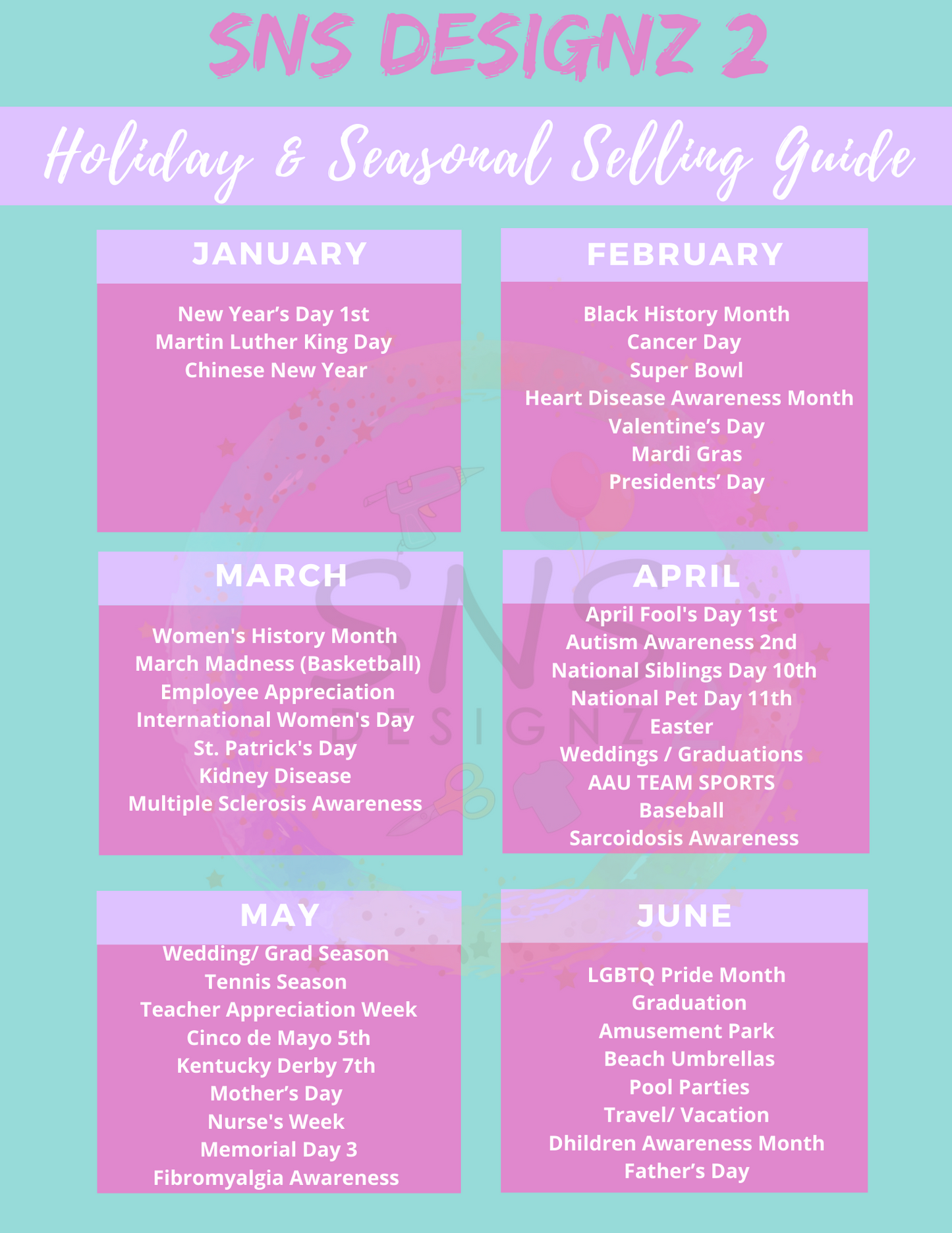 Holiday Selling Calendar for Crafters