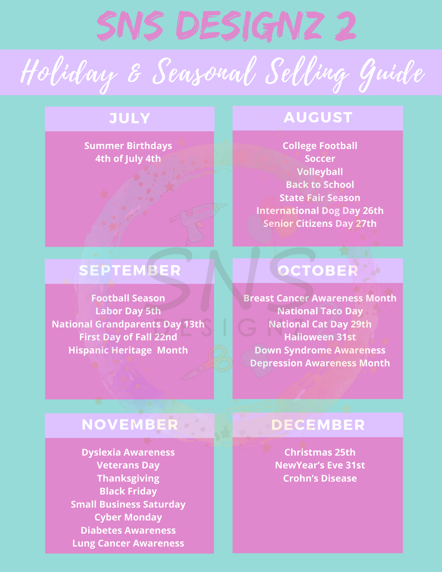 Holiday Selling Calendar for Crafters